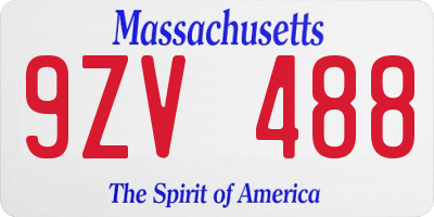 MA license plate 9ZV488