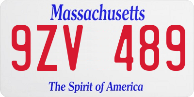 MA license plate 9ZV489