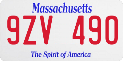 MA license plate 9ZV490