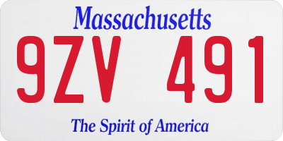 MA license plate 9ZV491