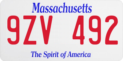 MA license plate 9ZV492