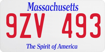 MA license plate 9ZV493