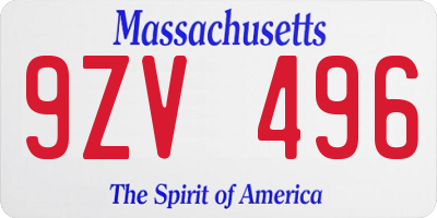 MA license plate 9ZV496