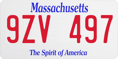 MA license plate 9ZV497