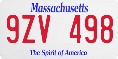 MA license plate 9ZV498