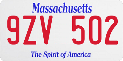 MA license plate 9ZV502