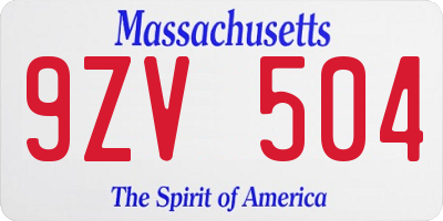 MA license plate 9ZV504