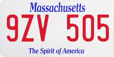 MA license plate 9ZV505