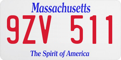 MA license plate 9ZV511