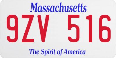 MA license plate 9ZV516