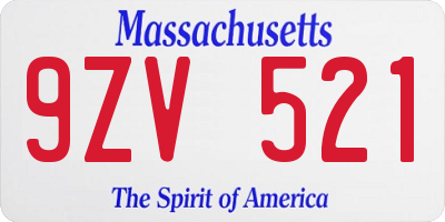 MA license plate 9ZV521