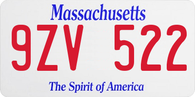 MA license plate 9ZV522