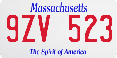 MA license plate 9ZV523