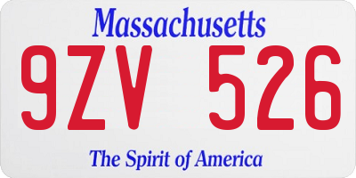 MA license plate 9ZV526