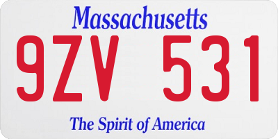 MA license plate 9ZV531