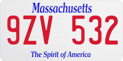 MA license plate 9ZV532