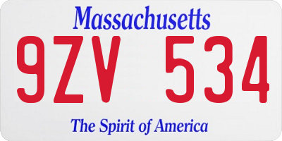 MA license plate 9ZV534