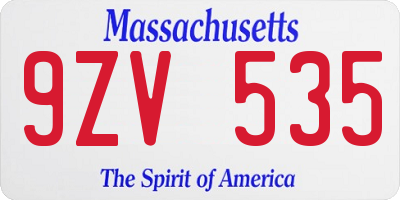 MA license plate 9ZV535