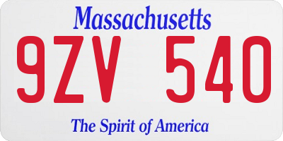 MA license plate 9ZV540