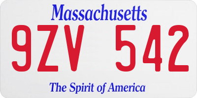 MA license plate 9ZV542