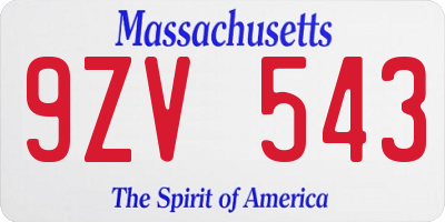 MA license plate 9ZV543