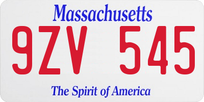 MA license plate 9ZV545