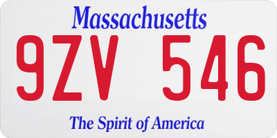 MA license plate 9ZV546