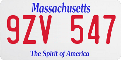 MA license plate 9ZV547