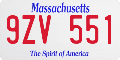 MA license plate 9ZV551