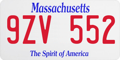 MA license plate 9ZV552