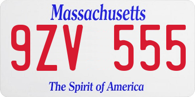 MA license plate 9ZV555