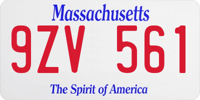 MA license plate 9ZV561