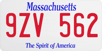 MA license plate 9ZV562