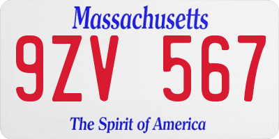 MA license plate 9ZV567