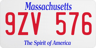 MA license plate 9ZV576