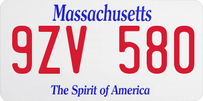 MA license plate 9ZV580