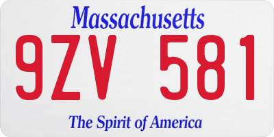 MA license plate 9ZV581