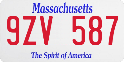 MA license plate 9ZV587