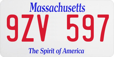 MA license plate 9ZV597