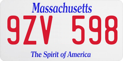 MA license plate 9ZV598