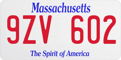 MA license plate 9ZV602