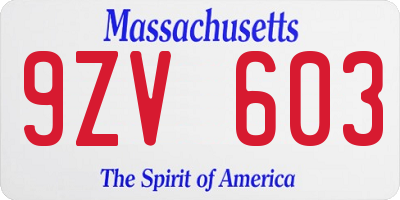 MA license plate 9ZV603