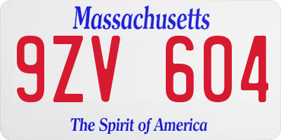 MA license plate 9ZV604