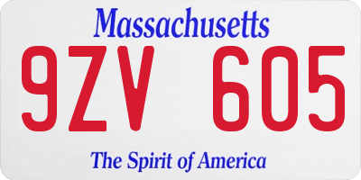 MA license plate 9ZV605