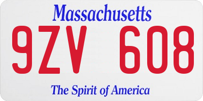 MA license plate 9ZV608