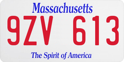 MA license plate 9ZV613