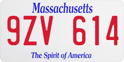 MA license plate 9ZV614