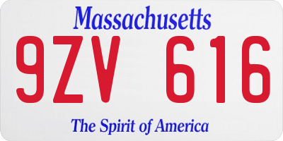 MA license plate 9ZV616