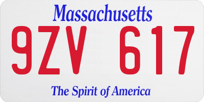 MA license plate 9ZV617