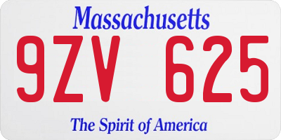 MA license plate 9ZV625